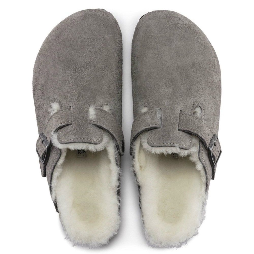 Birkenstock Gray Suede Shearling-Lined Clogs